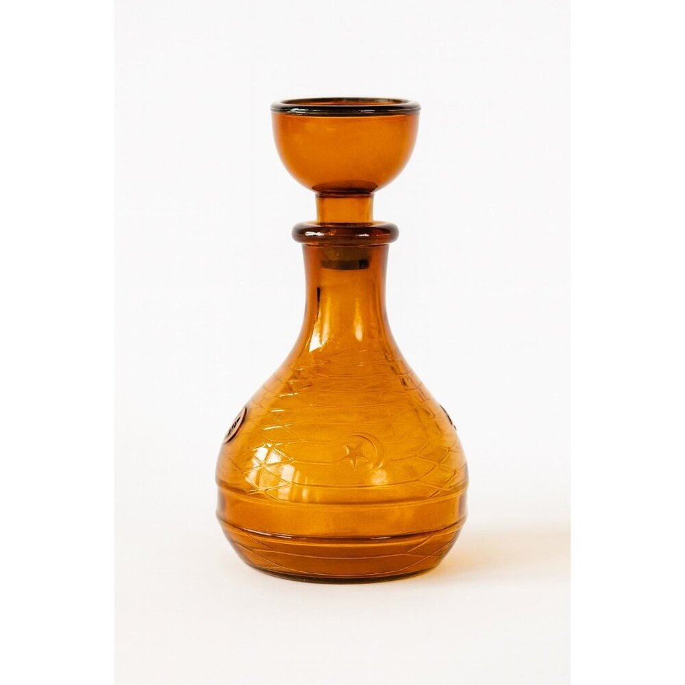 Hand Blown Amber Genie Decanter Glass bottle |  Owens Illinois Moon & star desig